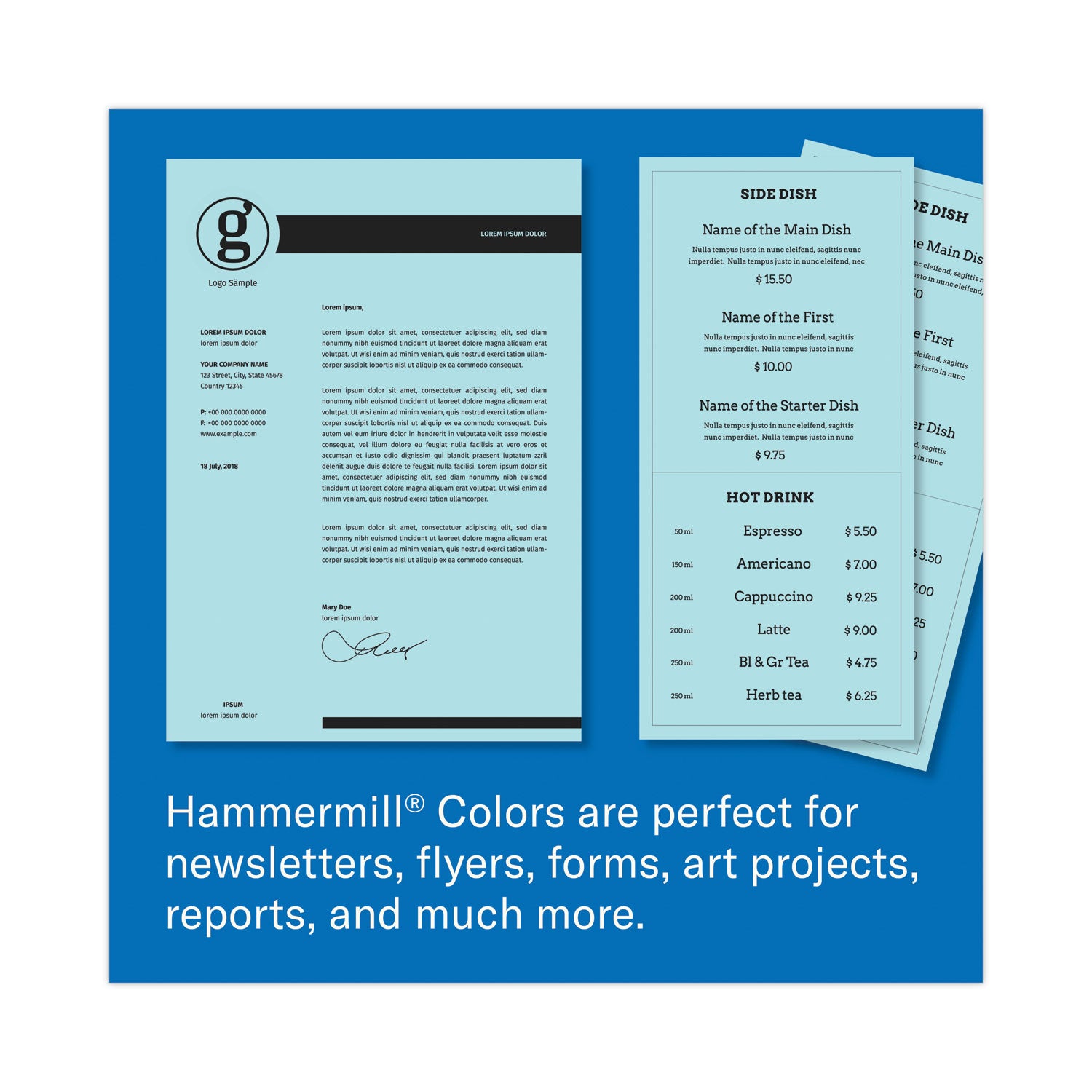 Hammermill Colors Print Paper, 20 lb Bond Weight, 8.5 x 11, Blue, 500/Ream (103309)
