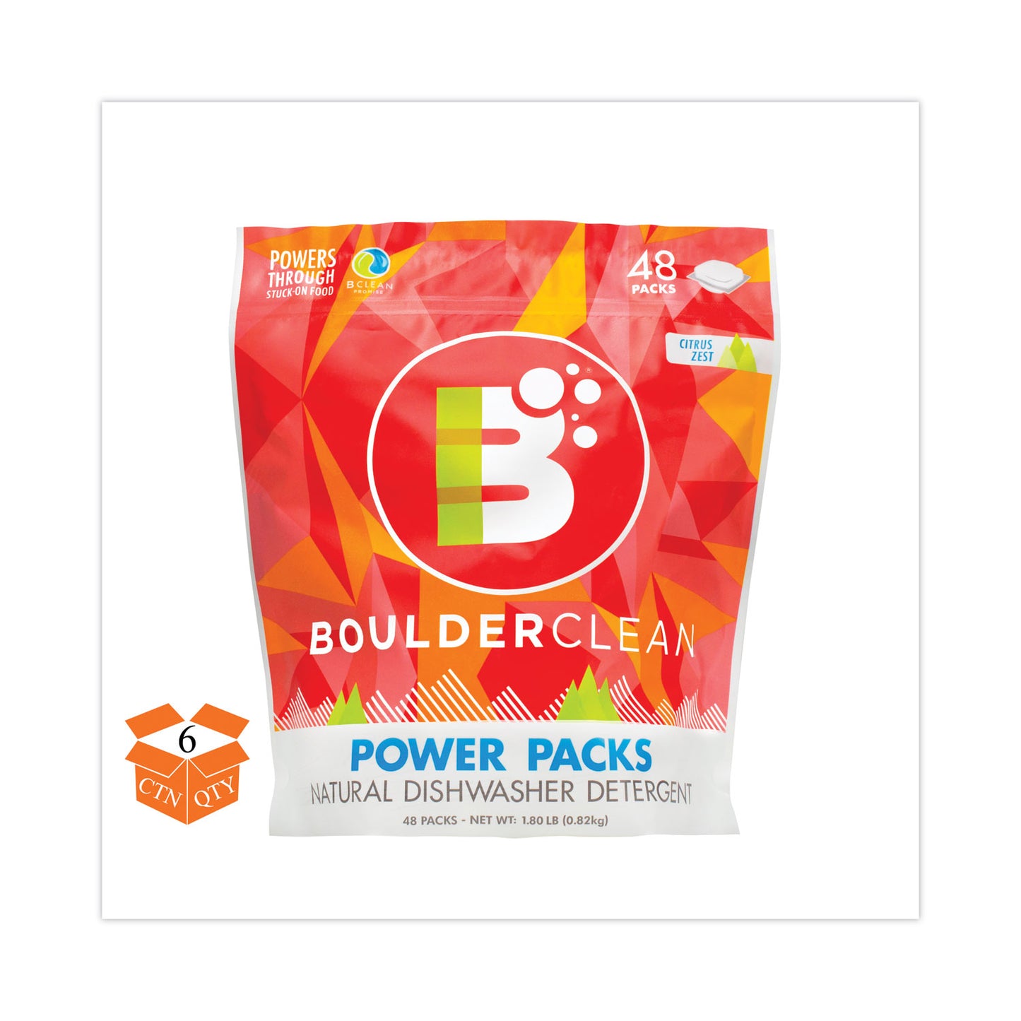 Boulder Clean Dishwasher Detergent Power Packs, Citrus Zest, 48 Tab Pouch, 6/Carton (003663CT)