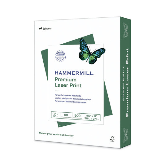 Hammermill Premium Laser Print Paper, 98 Bright, 24 lb Bond Weight, 8.5 x 11, White, 500/Ream (104604)