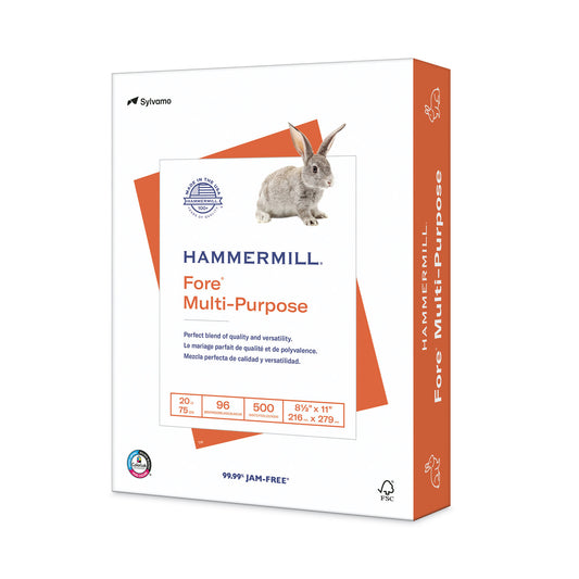 Hammermill Fore Multipurpose Print Paper, 96 Bright, 20 lb Bond Weight, 8.5 x 11, White, 500 Sheets/Ream (103267RM)
