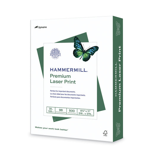 Hammermill Premium Laser Print Paper, 98 Bright, 28 lb Bond Weight, 8.5 x 11, White, 500/Ream (125534)