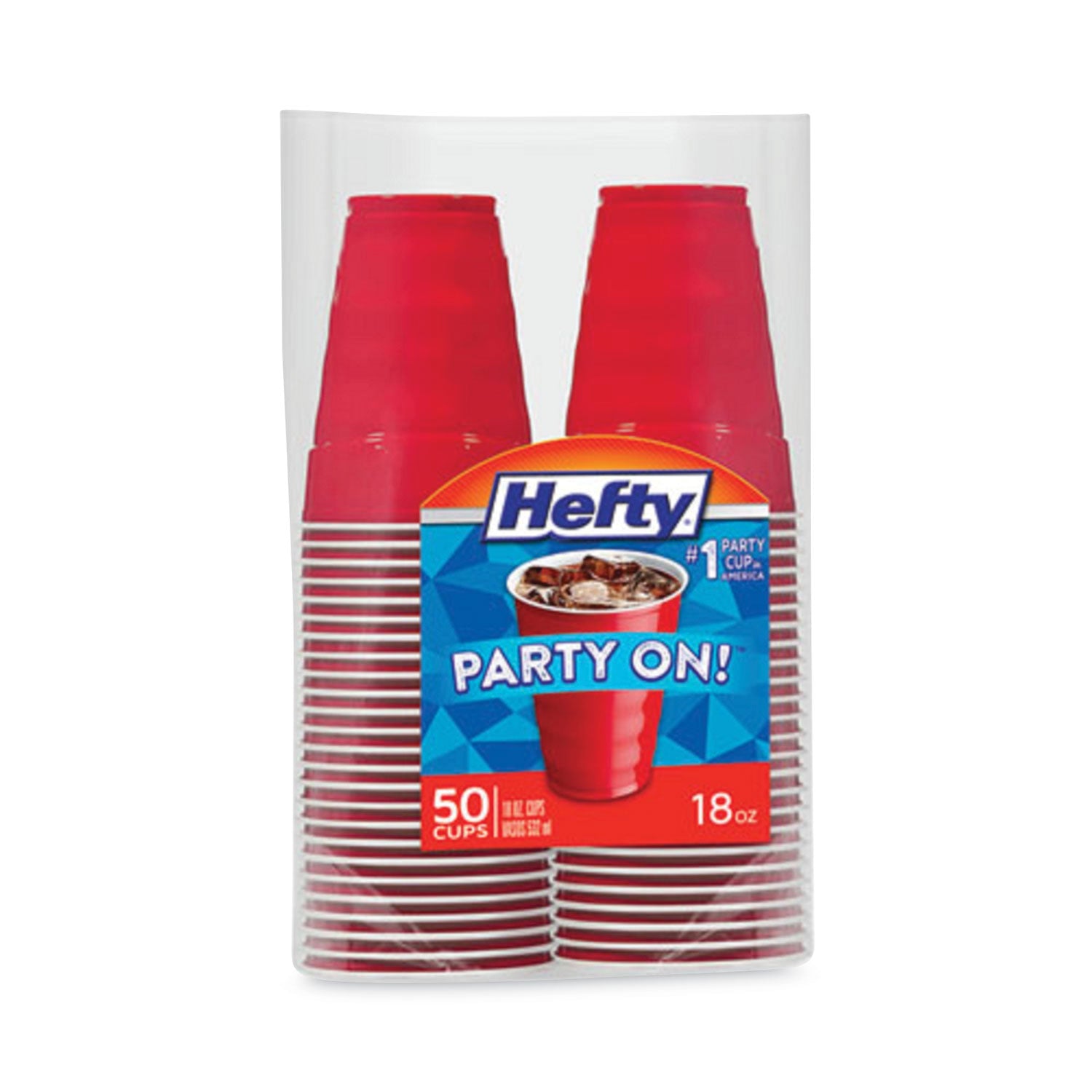 Hefty Easy Grip Disposable Plastic Party Cups, 18 oz, Red, 50/Pack, 8 Packs/Carton (C21895)