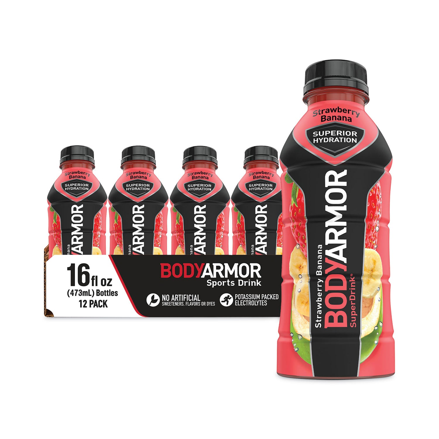 BodyArmor SuperDrink Sports Drink, Strawberry Banana, 16 oz Bottle, 12/Pack (10000314)