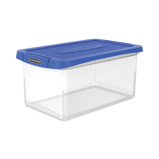 Bankers Box Latch Lid Storage Bin, 22.38" x 14.19" x 10.63", Clear/Blue (86101)