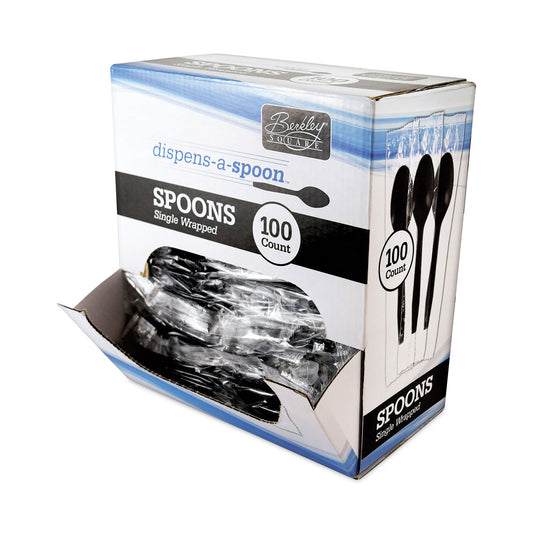 Berkley Square Dispens-a Spoon, Individually Wrapped, Mediumweight, Teaspoons, Black, 100/Box (BEP90206)