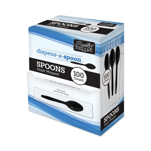 Berkley Square Dispens-a Spoon, Individually Wrapped, Mediumweight, Teaspoons, Black, 100/Box (BEP90206)