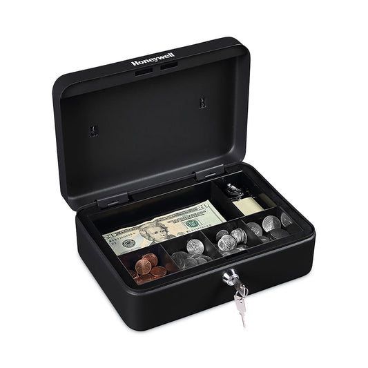 Honeywell Standard Cash Box, 9.8 x 7.3 x 4.1, Steel, Black (6112)