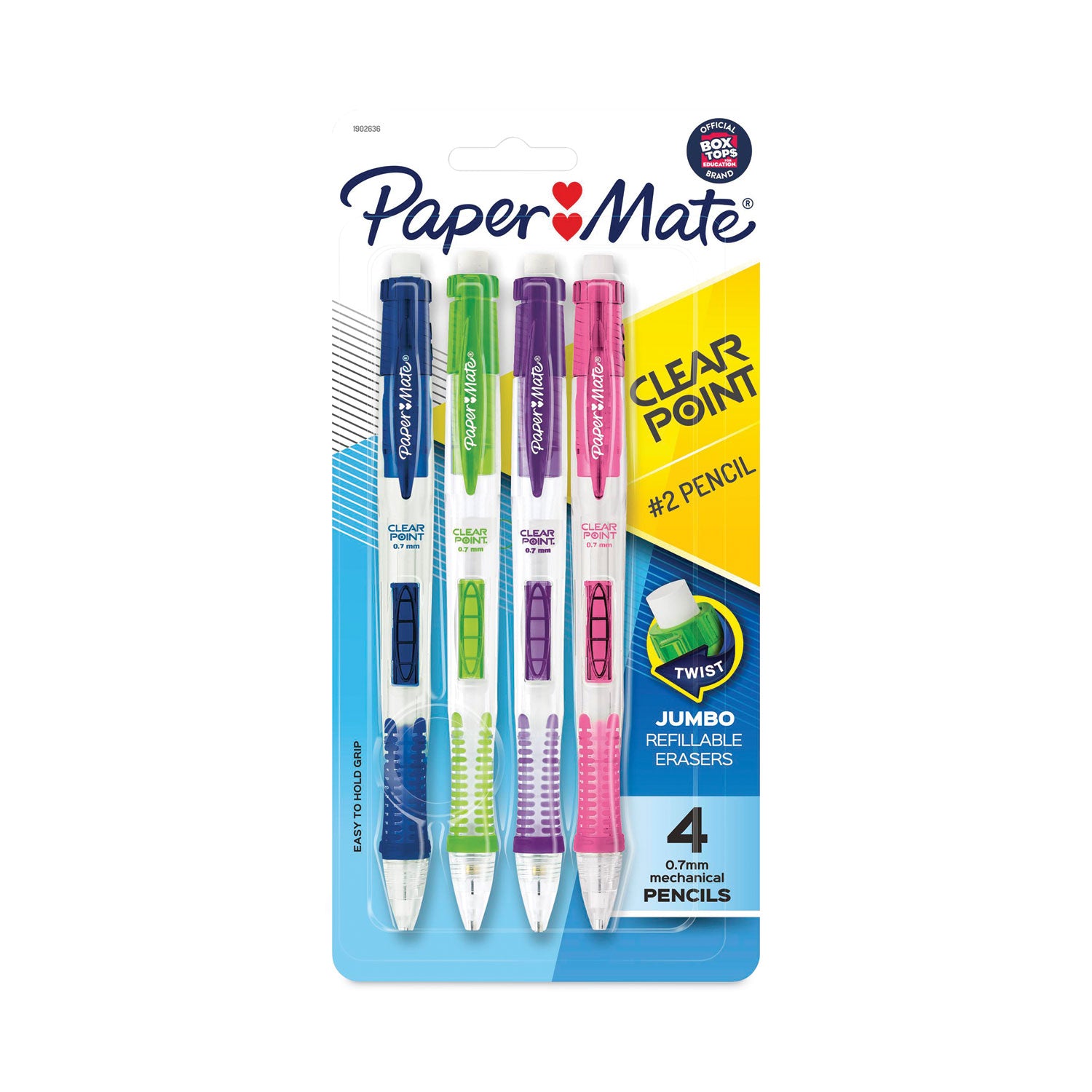 Paper Mate Clear Point Mechanical Pencil, 0.7 mm, HB (#2), Black Lead, Assorted Barrel Colors, 4/Pack (2087147)