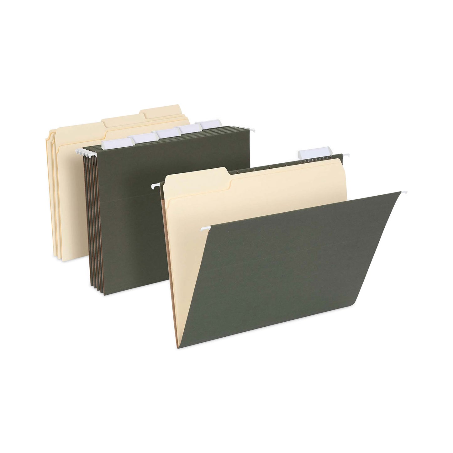 Pendaflex Hanging File Folder Combo Kit, Letter Size, (25) 1/5-Cut Standard Green Hanging Folders, (50) 1/3-Cut Manila File Folders (99200EE)