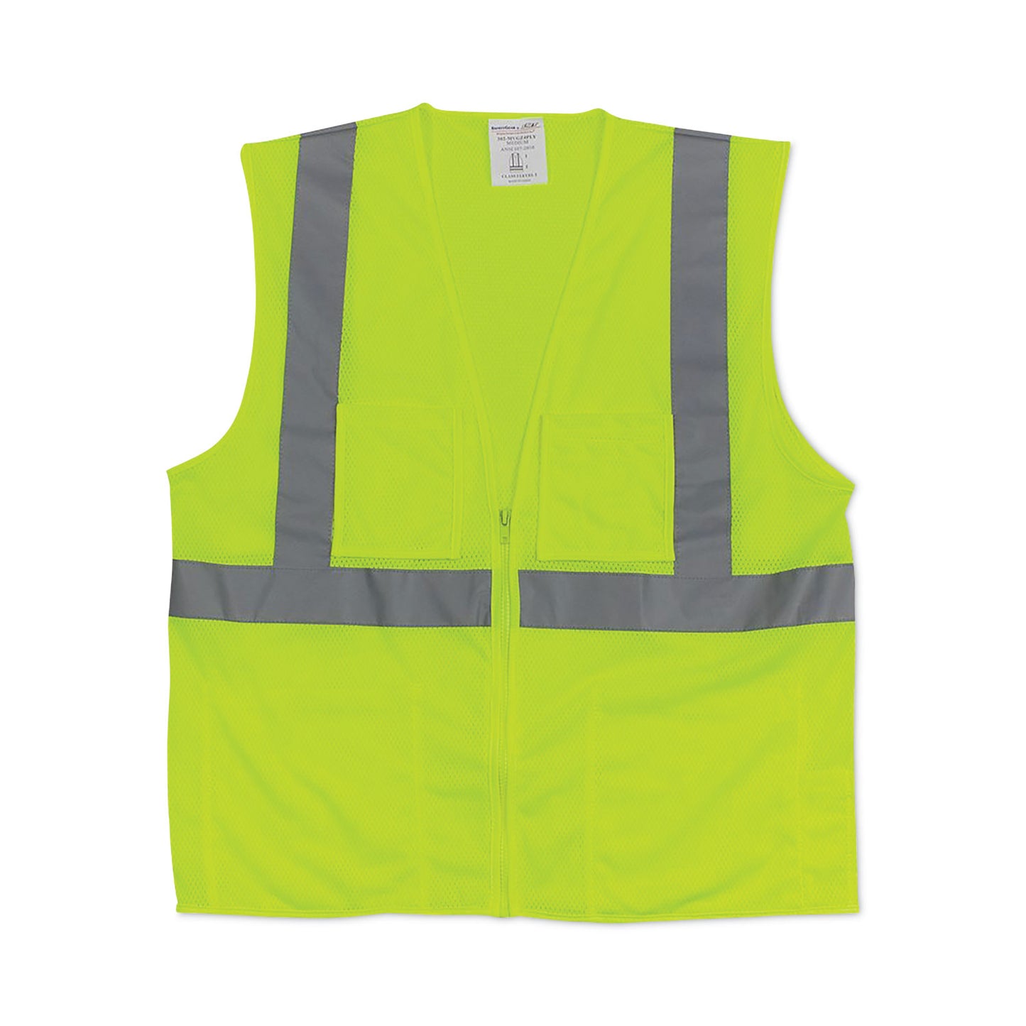 PIP ANSI Class 2 Four Pocket Zipper Safety Vest, Polyester Mesh, 3X-Large, Hi-Viz Lime Yellow (302MVGZ4PLY3)