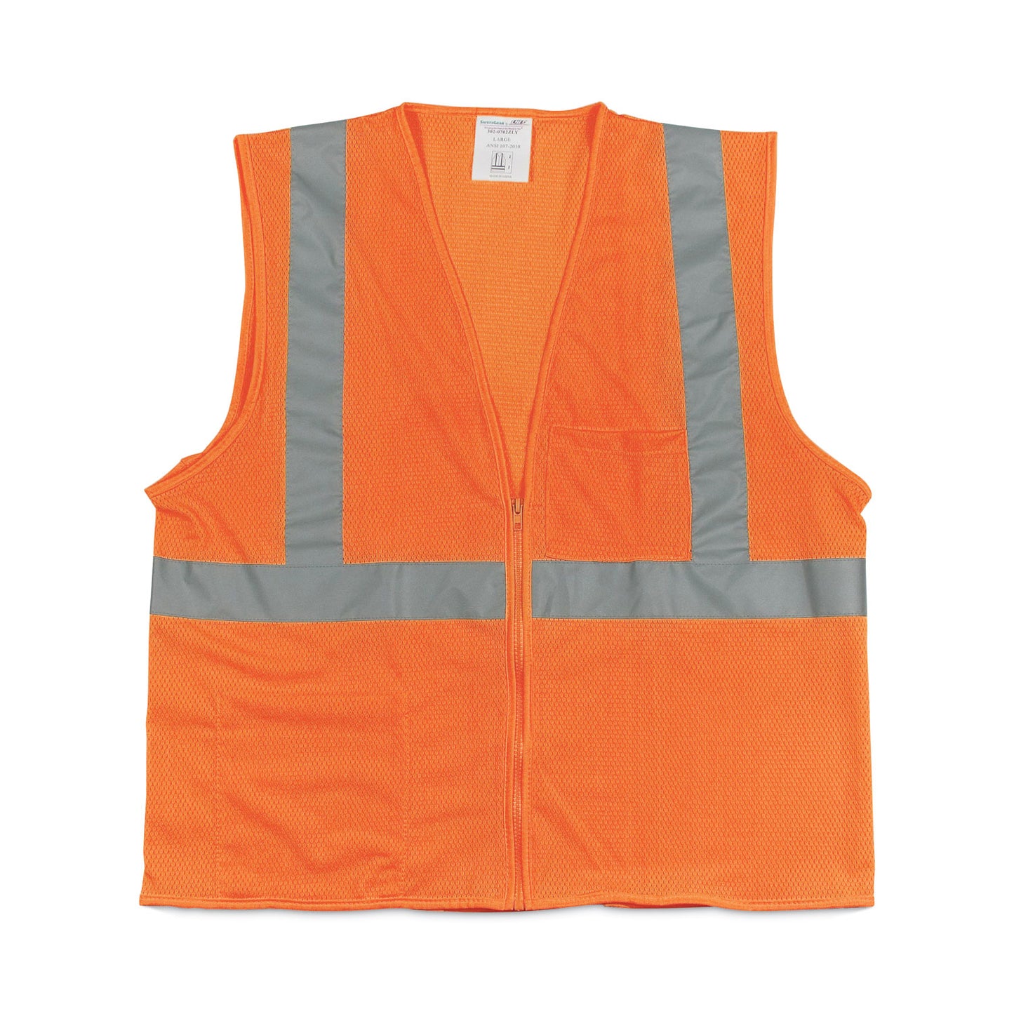 PIP ANSI Class 2 Two-Pocket Zipper Mesh Safety Vest, Polyester Mesh, Large, Orange (3020702ZORL)