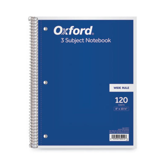 Oxford Coil-Lock Wirebound Notebooks, 3-Hole Punched, 3-Subject, Wide/Legal Rule, Randomly Assorted Covers, (120) 10.5 x 8 Sheets (65012)