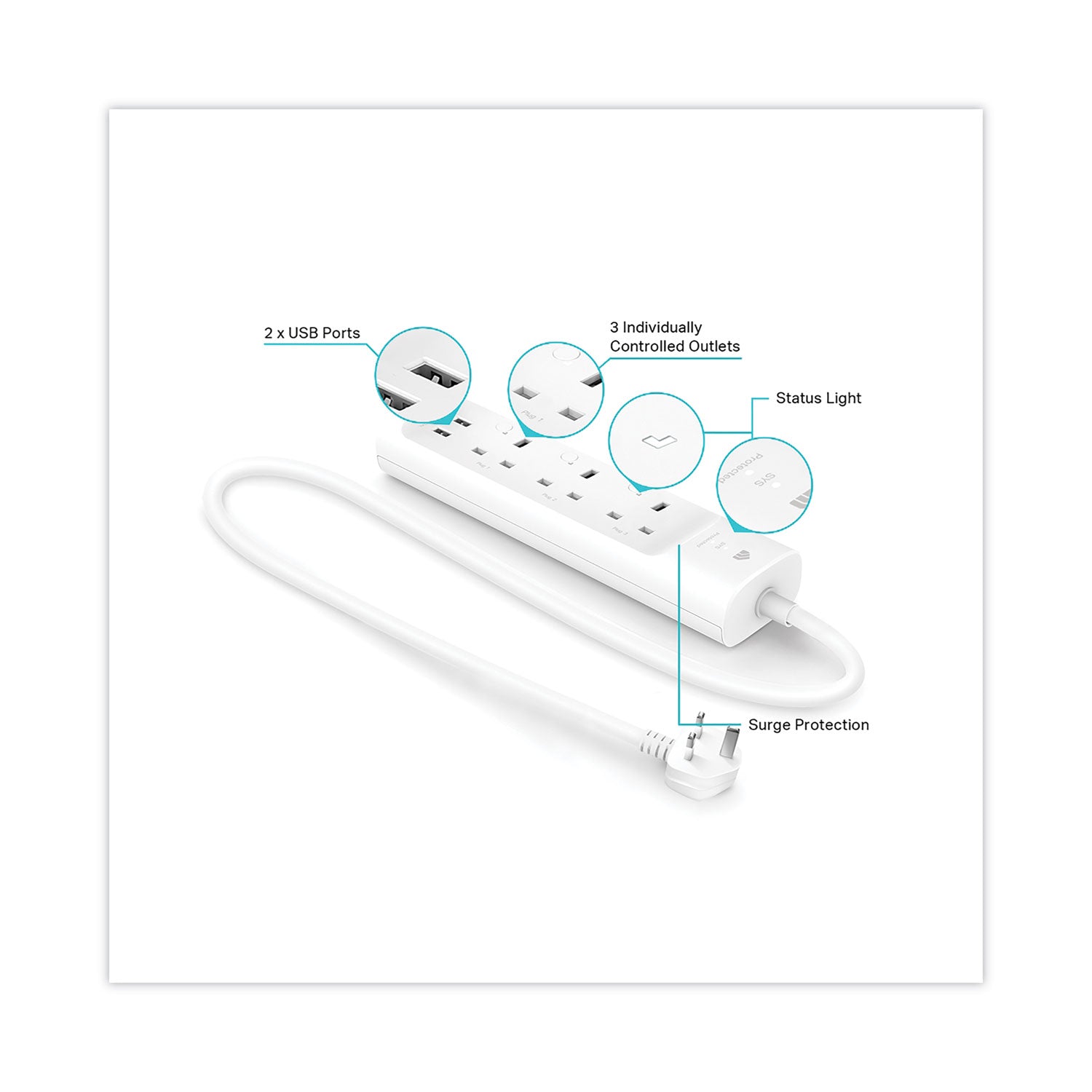 TP-Link Kasa Smart WiFi 3-Outlet Power Strip, 3 AC Outlets/2 USB Ports, White (KP303)