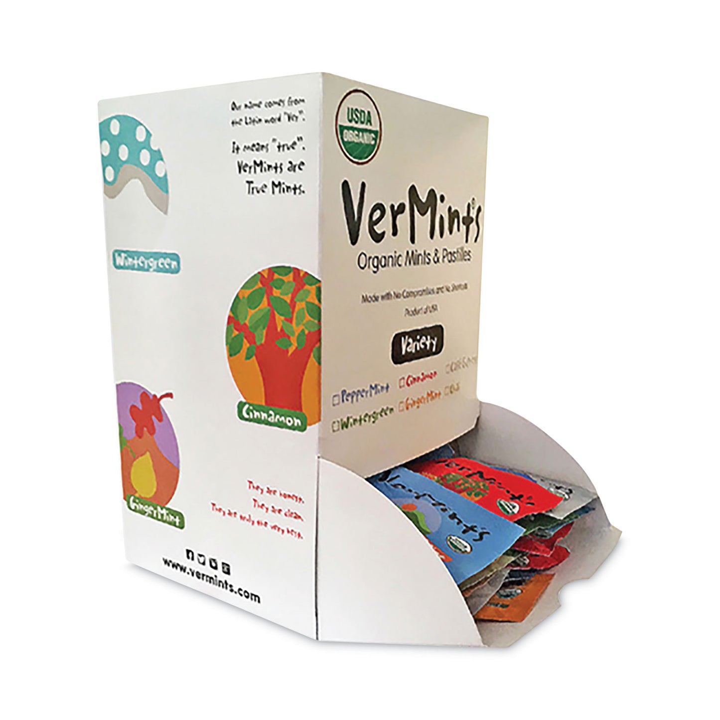 VerMints Organic Mints/Pastilles, Assorted Flavors, 2 Mints/0.7 oz Individually Wrapped, 120/Box (VNT00991)