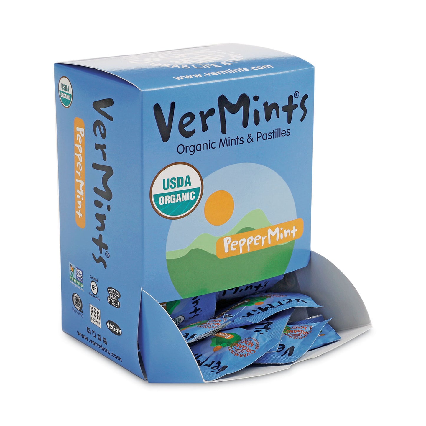 VerMints Organic Mints/Pastilles, Peppermint, 2 Mints/0.7 oz Individually Wrapped, 100/Box (VNT00992)