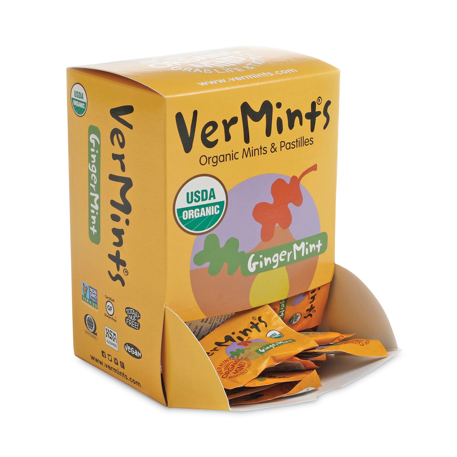 VerMints Organic Mints/Pastilles, Gingermint, 2 Mints/0.7 oz Individually Wrapped, 100/Box (VNT00994)