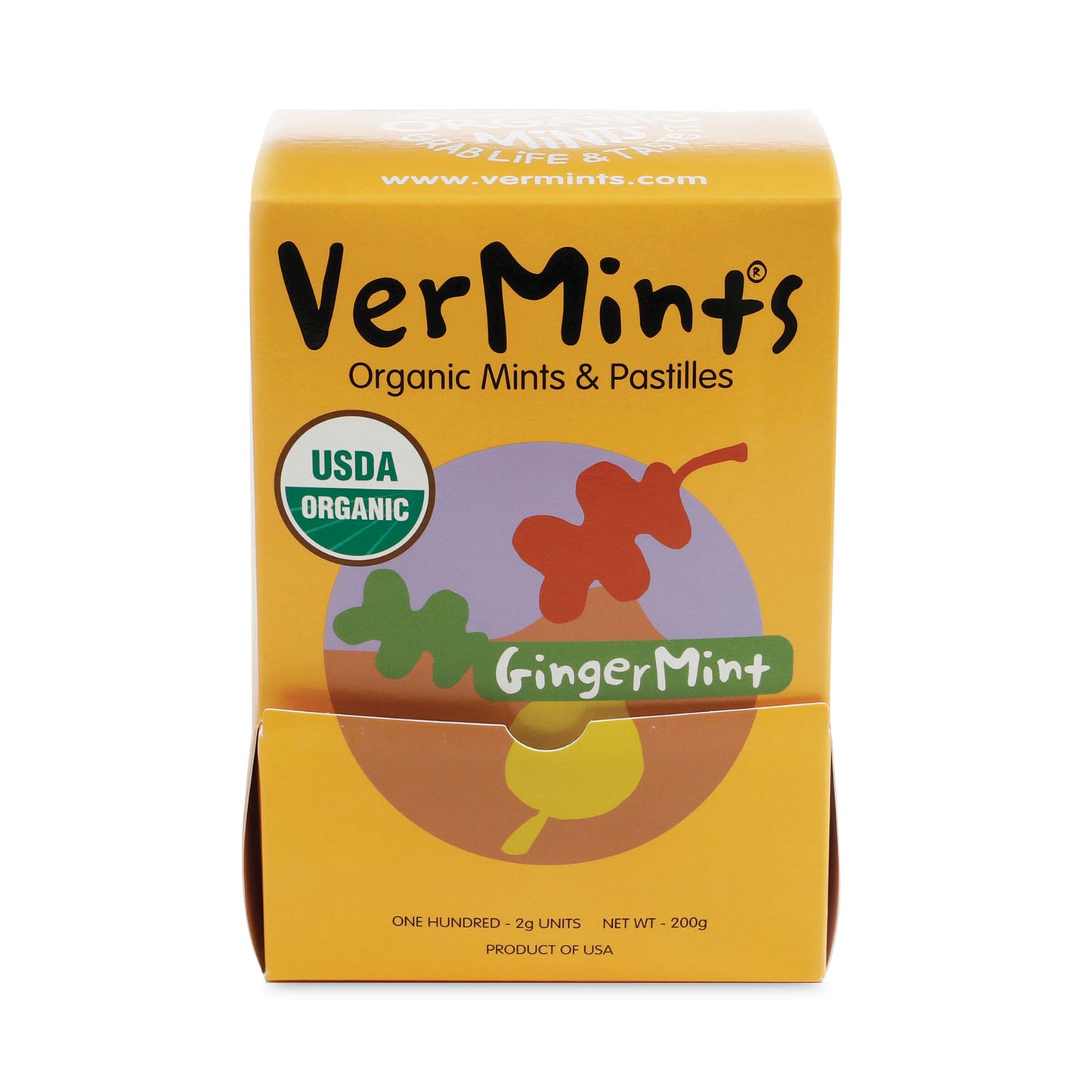 VerMints Organic Mints/Pastilles, Gingermint, 2 Mints/0.7 oz Individually Wrapped, 100/Box (VNT00994)