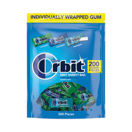 Orbit Sugar-Free Chewing Gum, Spearmint/Peppermint/Wintermint, 200 Pieces/Pack (MMM27955)