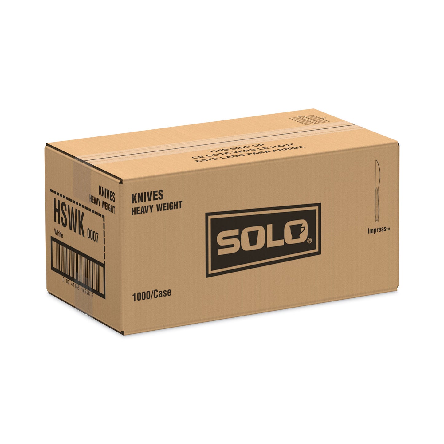 SOLO Impress Heavyweight Full-Length Polystyrene Cutlery, Knife, White, 1,000/Carton (HSWK0007)