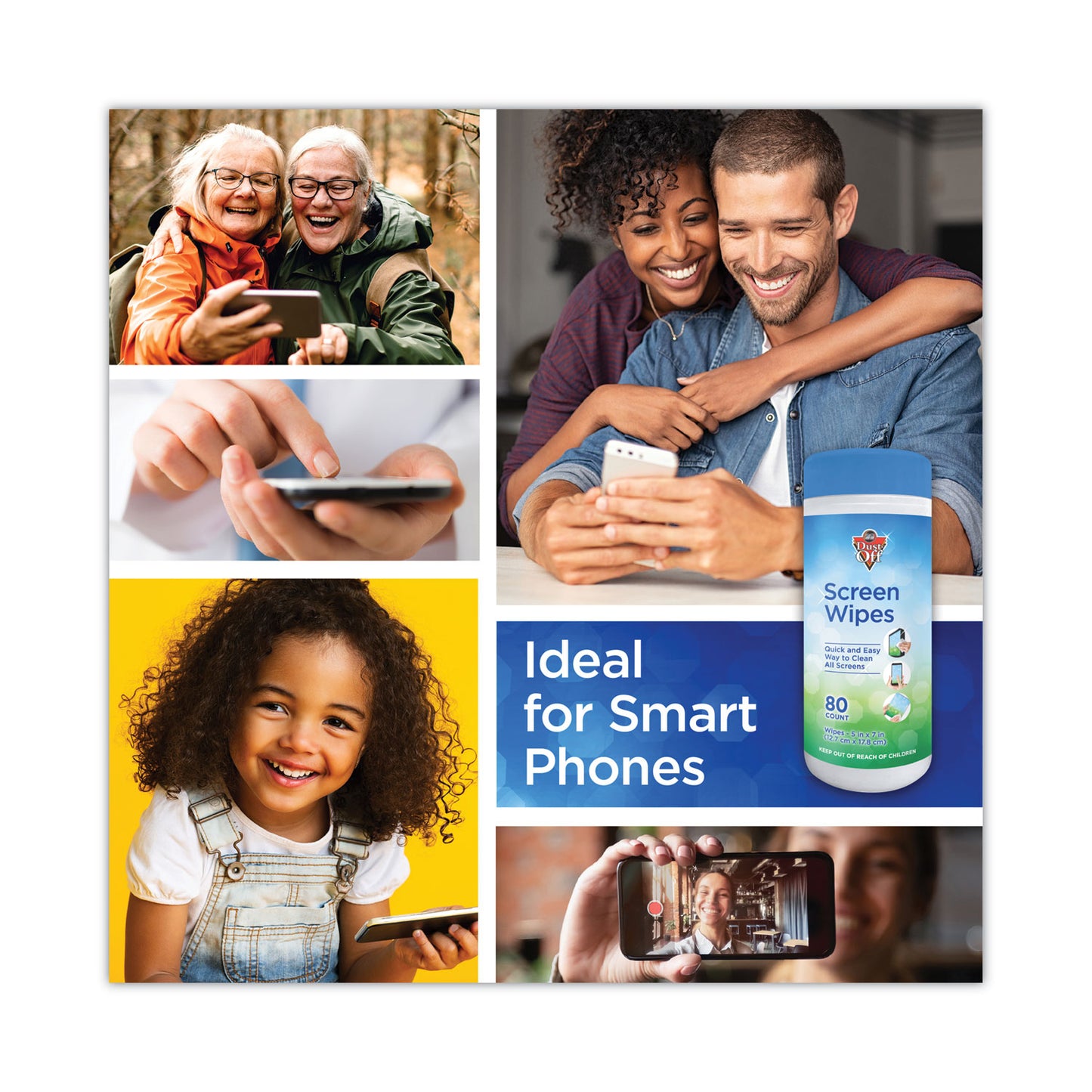 Dust-Off Premoistened Monitor Cleaning Wipes, Cloth, 5 x 7, Citrus, White, 80/Tub (DSCT)