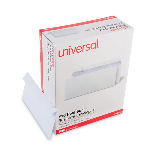 Universal Peel Seal Strip Security Tint Business Envelope, #10, Square Flap, Self-Adhesive Closure, 4.25 x 9.63, White, 500/Box (36105)