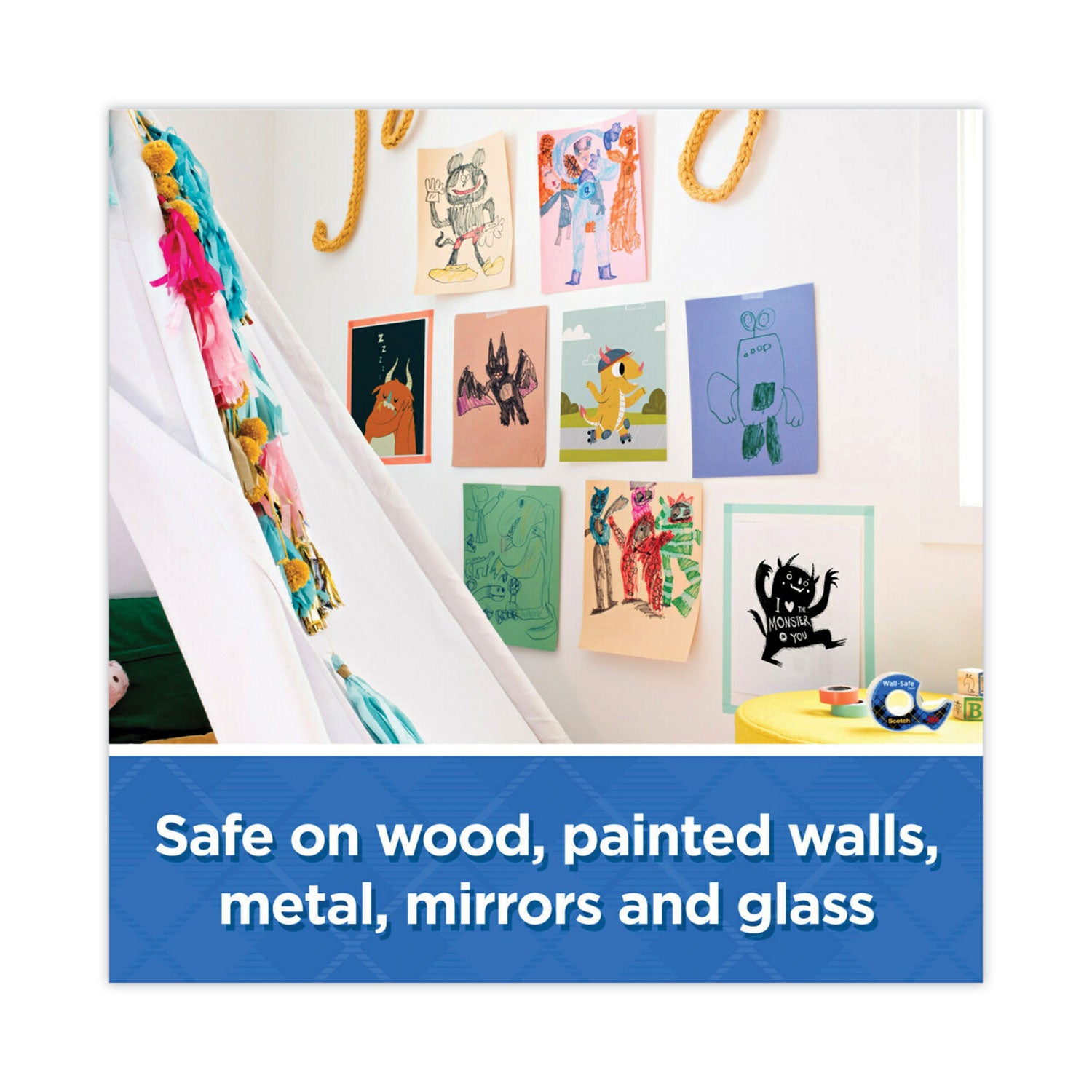 Scotch Wall-Safe Tape with Dispenser, 1" Core, 0.75" x 50 ft, Clear, 2/Pack (183DM2)