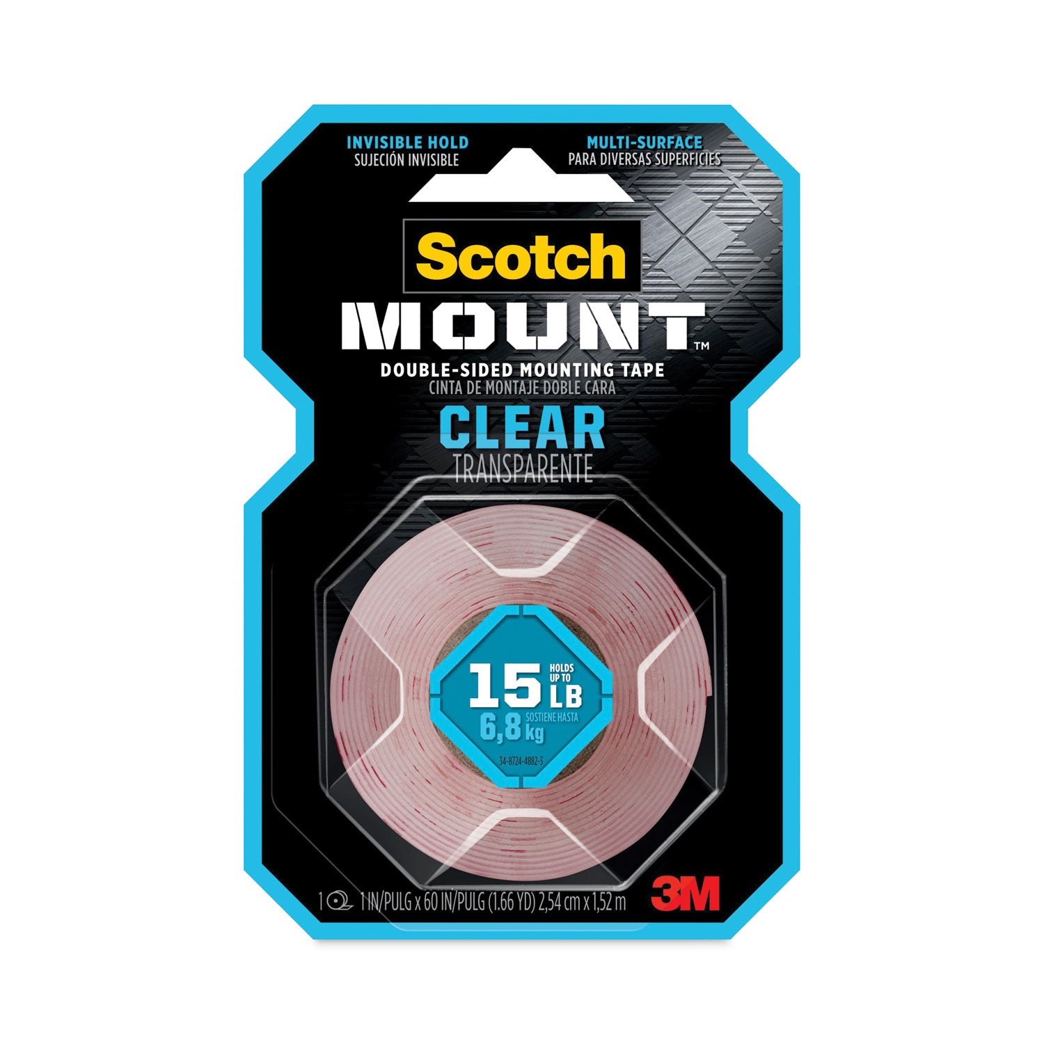 Scotch Permanent Clear Mounting Tape, Holds Up to 15 lbs, 1 x 60, Clear (410H)