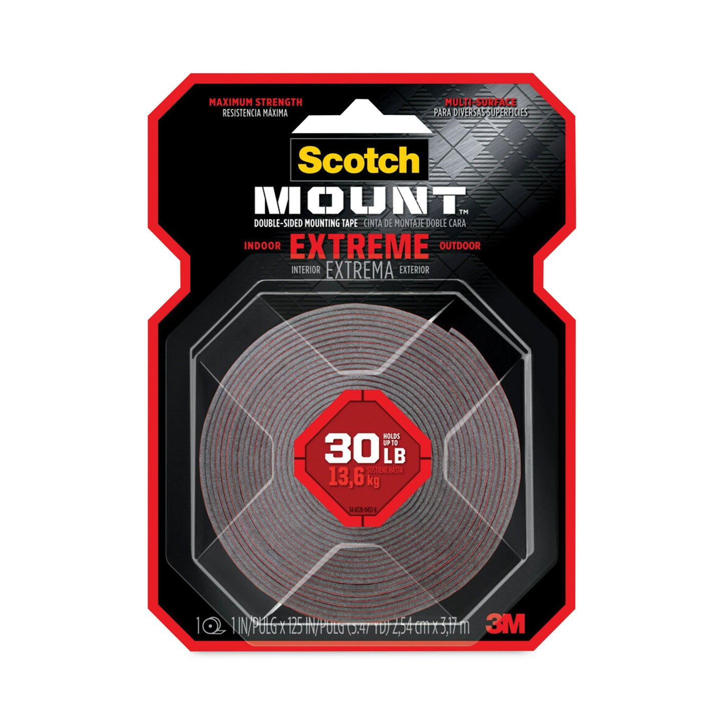 Scotch Extreme Mounting Tape, Holds Up to 30 lbs, 1 x 60, Black (414H)