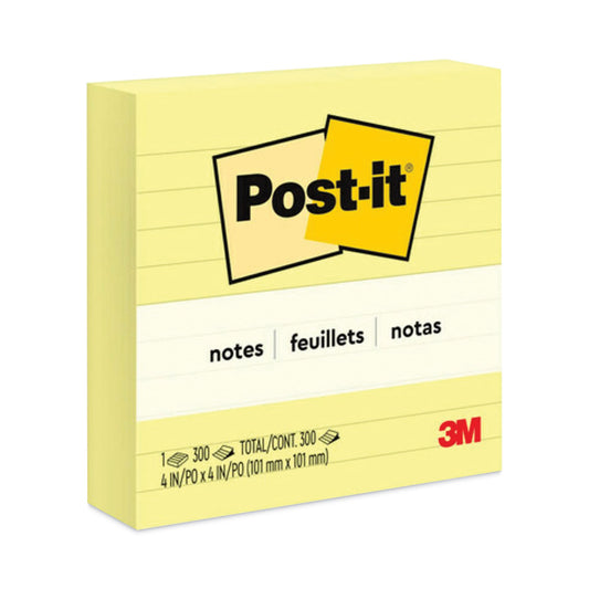 Post-it Original Pads in Canary Yellow, Note Ruled, 4" x 4", 300 Sheets/Pad (675YL)