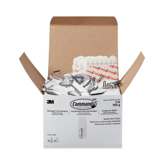 Command General Purpose Hooks, Medium, Metal, White, 2 lb Capacity, 35 Hooks and 40 Strips/Pack (17065S35NA)