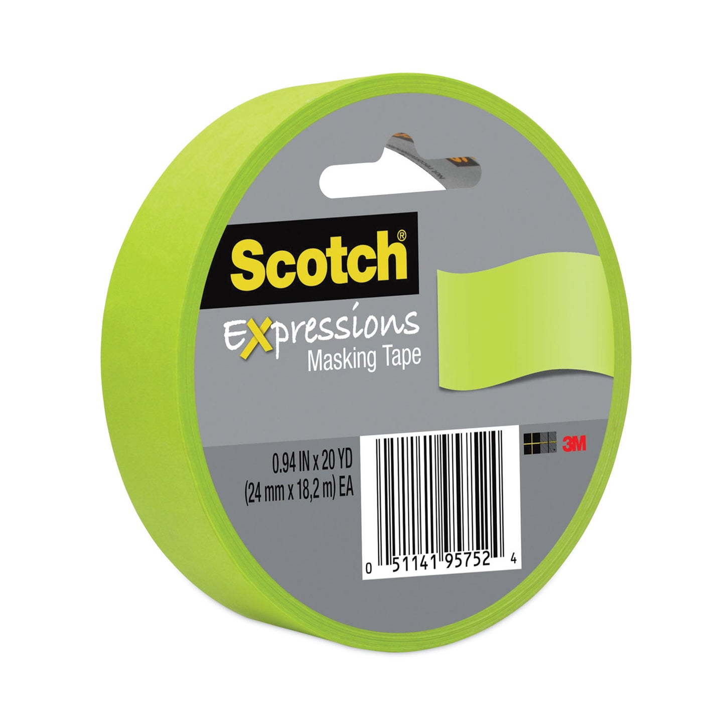 Scotch Expressions Masking Tape, 3" Core, 0.94" x 20 yds, Lemon Lime (3437GRN)