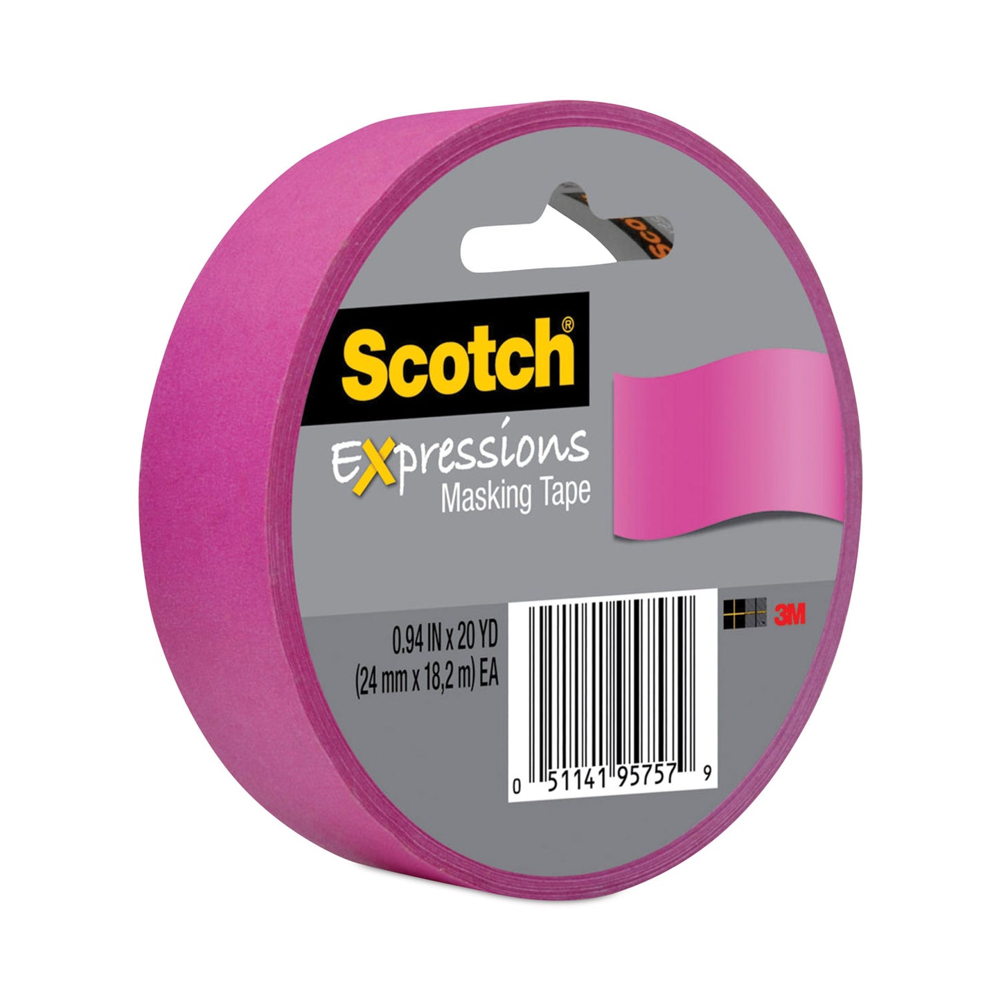 Scotch Expressions Masking Tape, 3" Core, 0.94" x 20 yds, Fuchsia (3437PNK)