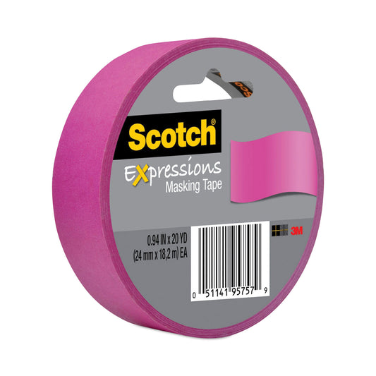 Scotch Expressions Masking Tape, 3" Core, 0.94" x 20 yds, Fuchsia (3437PNK)