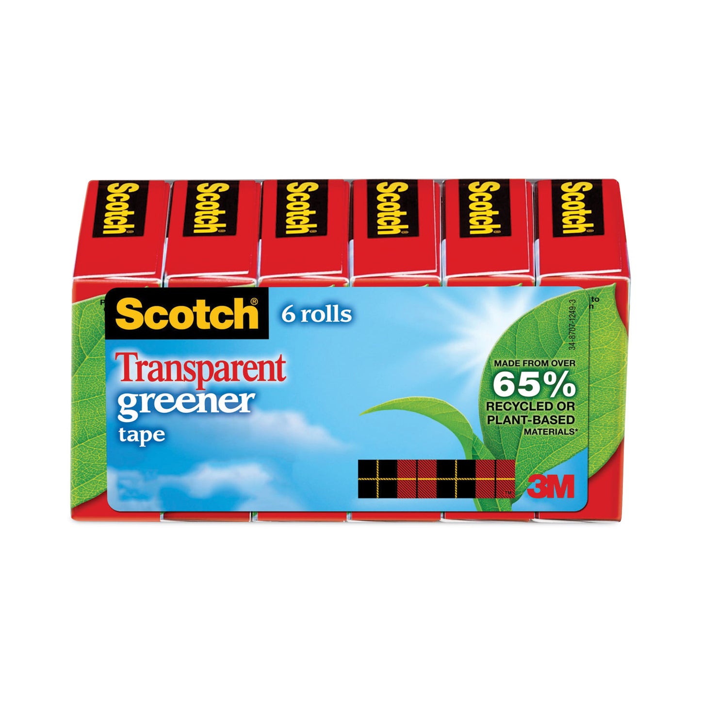 Scotch Transparent Greener Tape, 1" Core, 0.75" x 75 ft, Transparent, 6/Pack (6126P)
