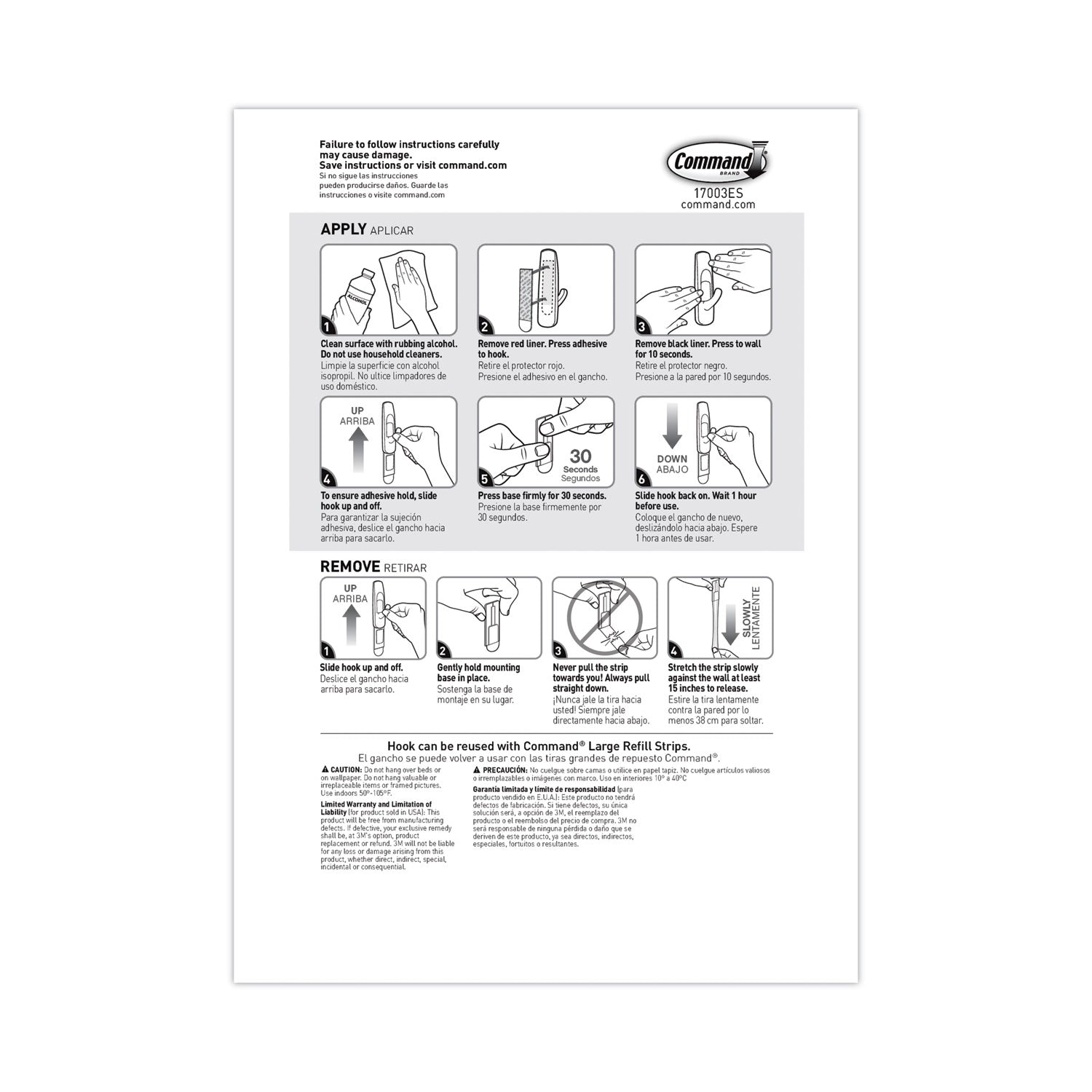 Command General Purpose Hooks, Large, Plastic, White, 5 lb Capacity, 1 Hook and 2 Strips/Pack (17003ES)