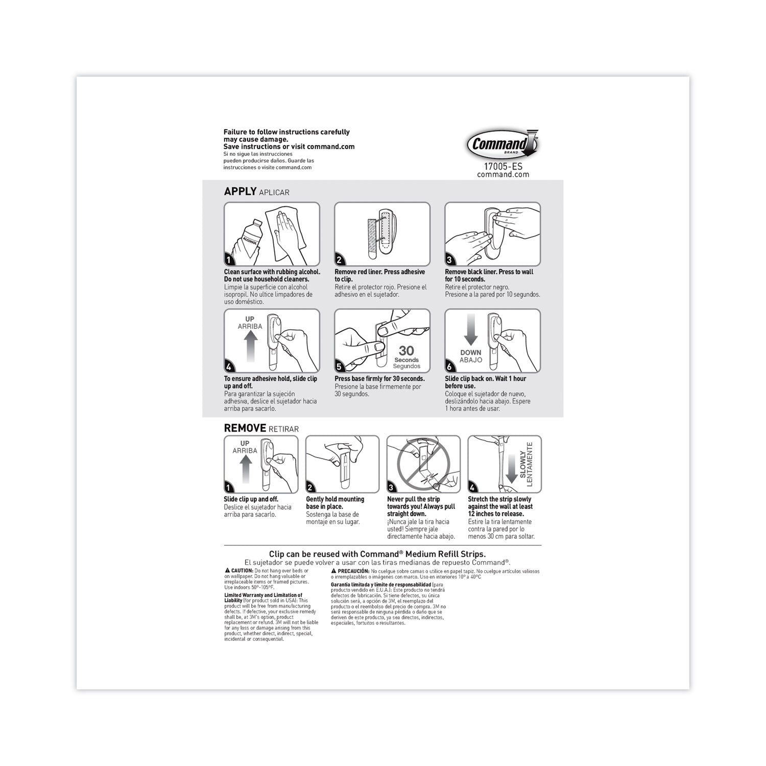 Command Spring Hook, Plastic, White, 0.25 lb Capacity, 1 Hook and 2 Strips/Pack (17005ES)