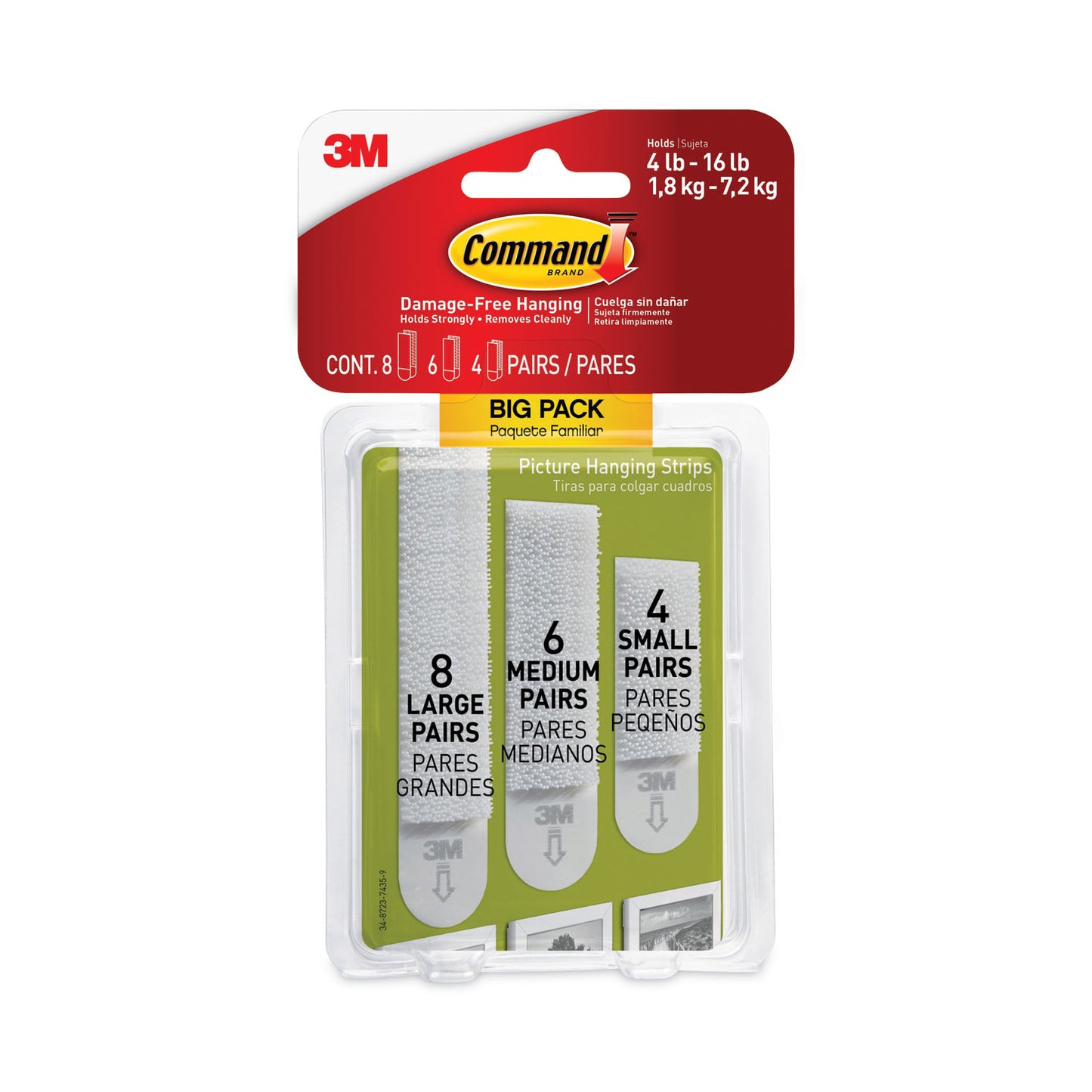 Command Picture Hanging Strips Big Pack, Removable, (4) Small, (6) Medium, (8) Large, White, 18 Pairs/Pack (17211BPES)