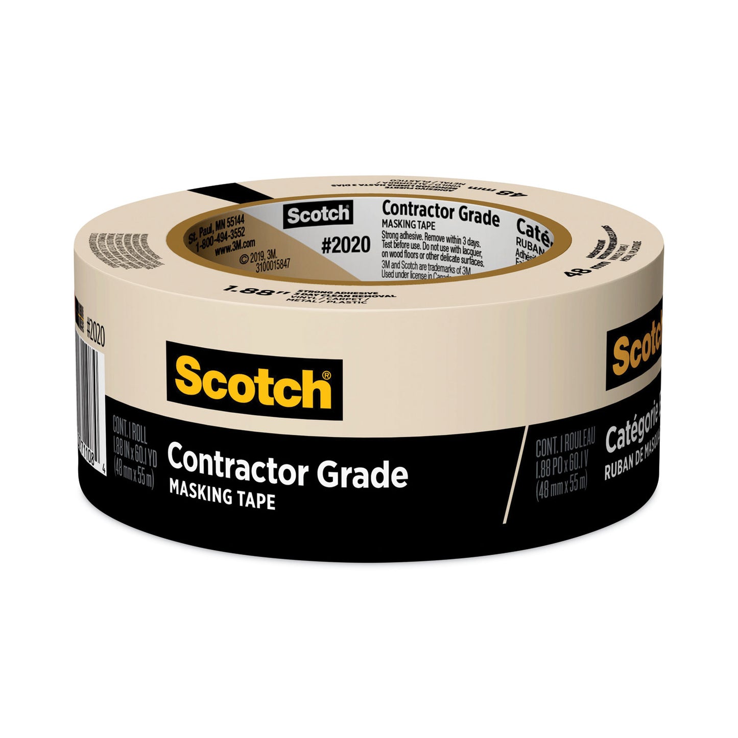 Scotch Commercial-Grade Masking Tape for Production Painting, 3" Core, 1.88" x 60 yds, Natural (20202ABK)