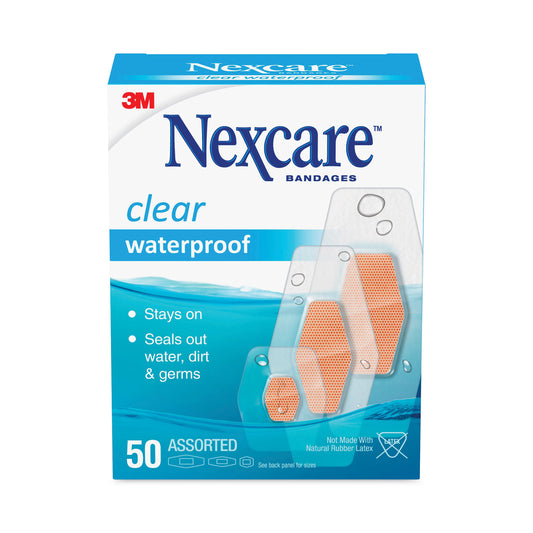 Nexcare Waterproof, Clear Bandages, Assorted Sizes, 50/Box (43250)