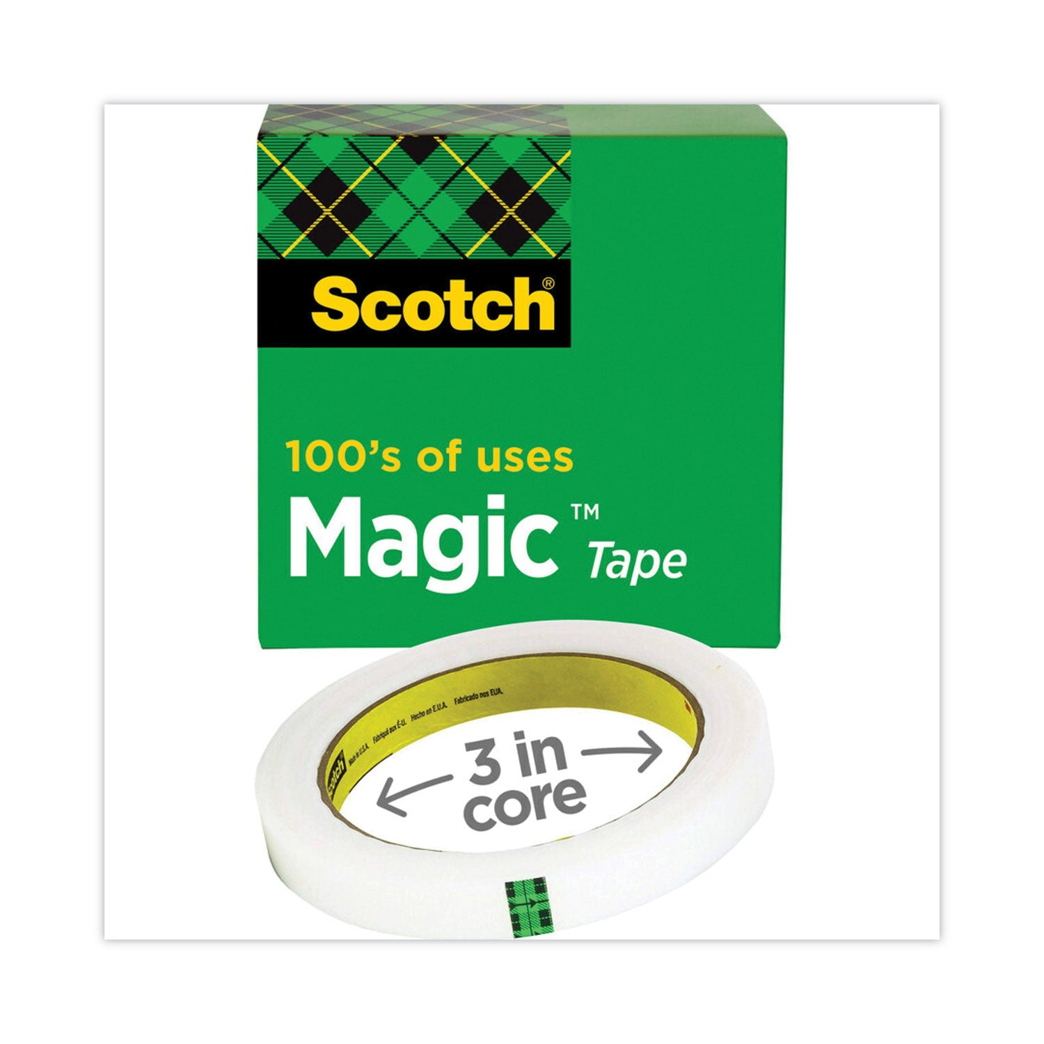 Scotch Magic Office Tape, 3" Core, 0.5" x 72 yds, Clear (810122592)