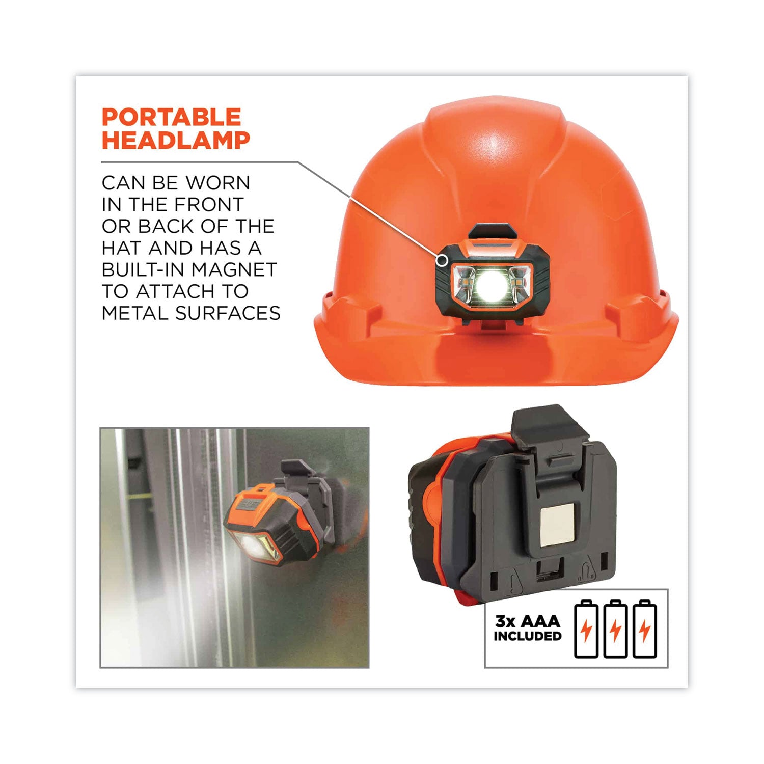 ergodyne Skullerz 8970LED Class E Hard Hat Cap Style with LED Light, Orange (60143)