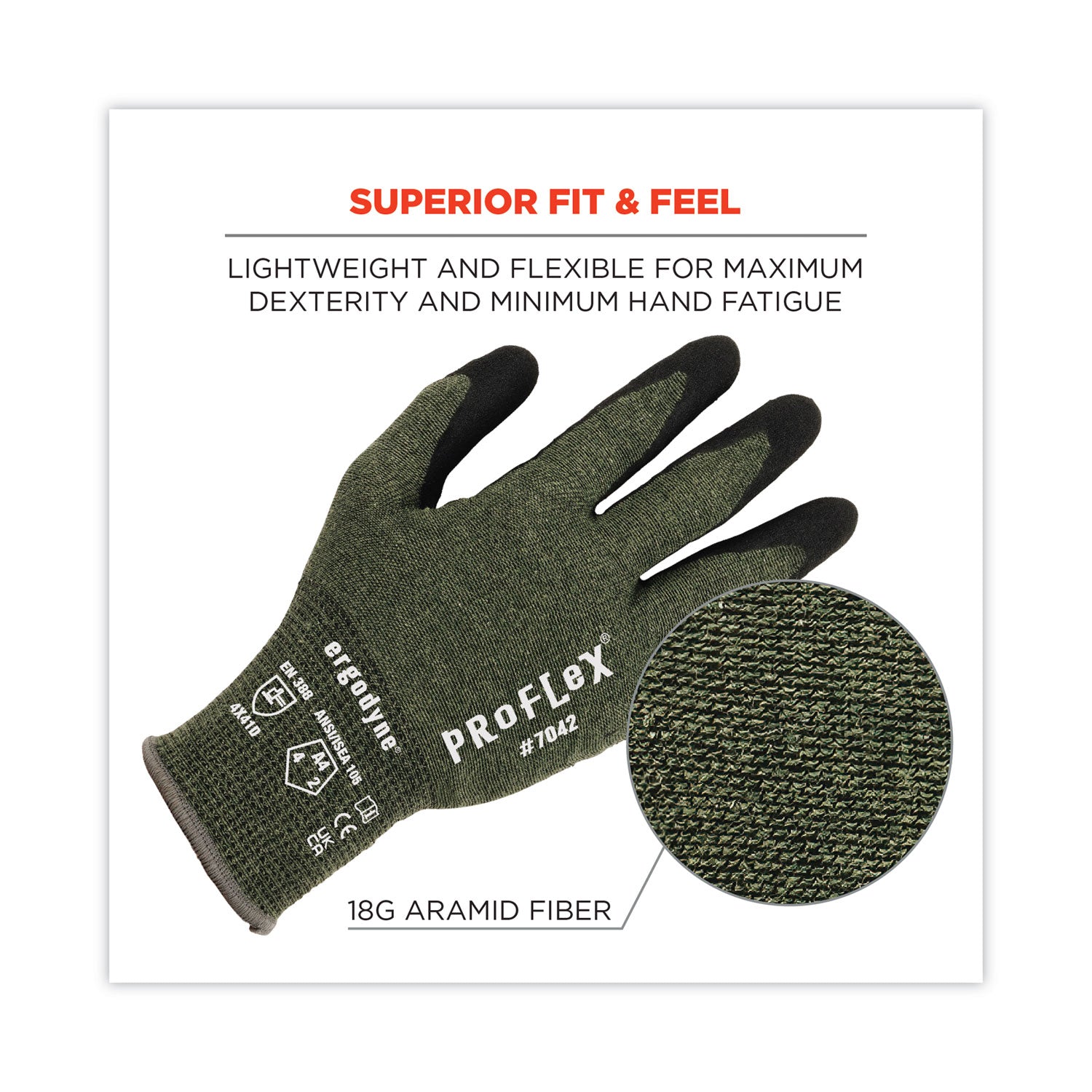 ergodyne ProFlex 7042 ANSI A4 Nitrile-Coated CR Gloves, Green, Medium, Pair (10343)