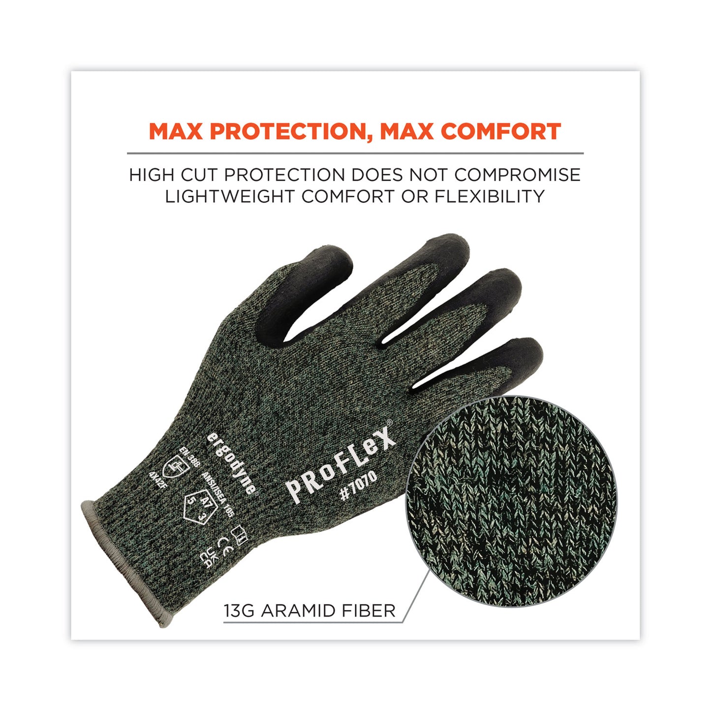 ergodyne ProFlex 7070 ANSI A7 Nitrile Coated CR Gloves, Green, Large, 12 Pairs/Pack (18034)