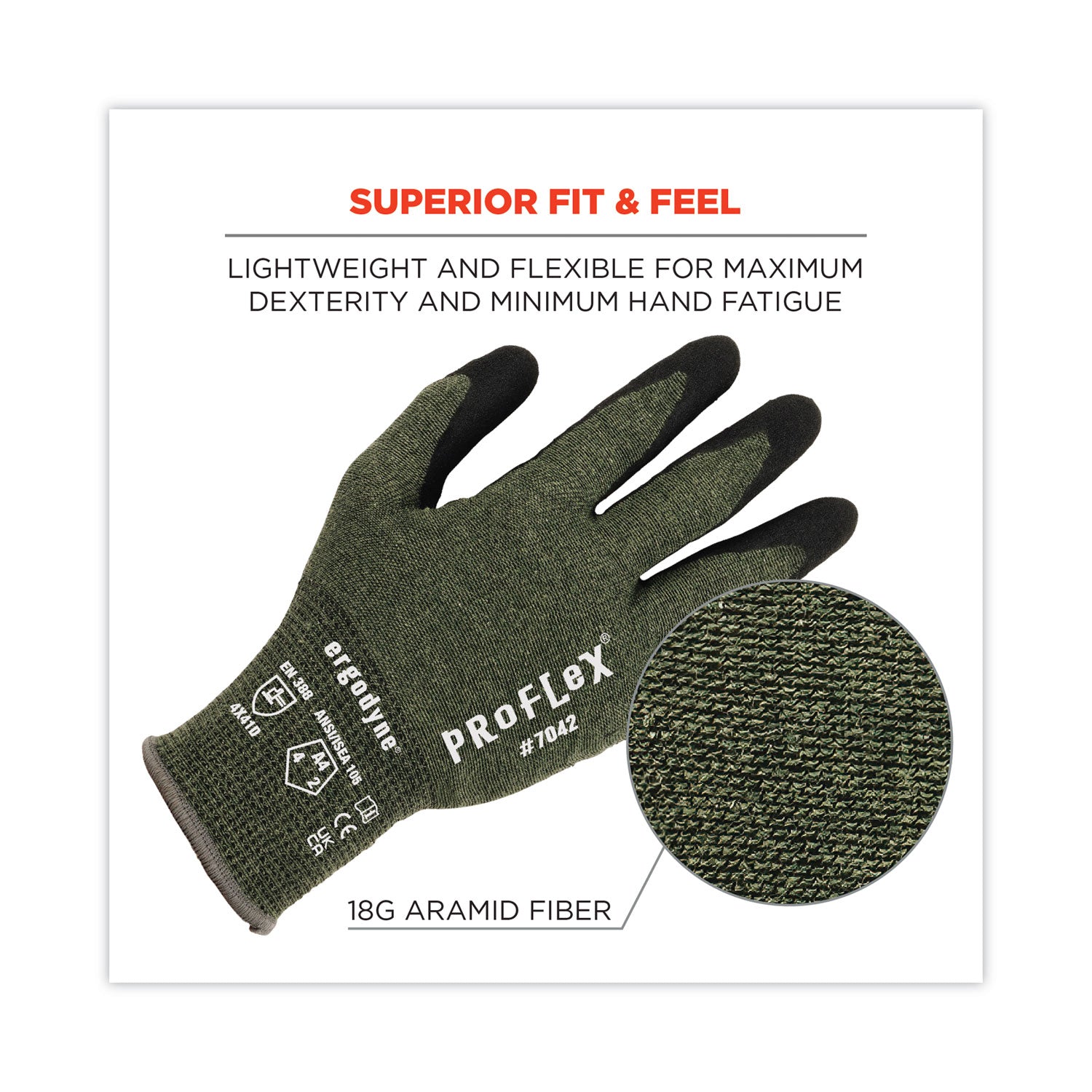 ergodyne ProFlex 7042 ANSI A4 Nitrile-Coated CR Gloves, Green, X-Large, Pair (10345)