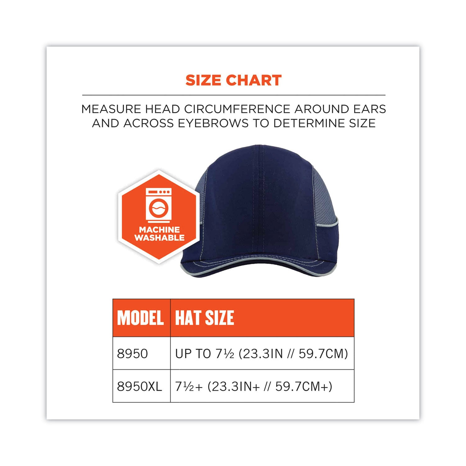 ergodyne Skullerz 8950XL XL Bump Cap Hat, Short Brim, Navy (23347)