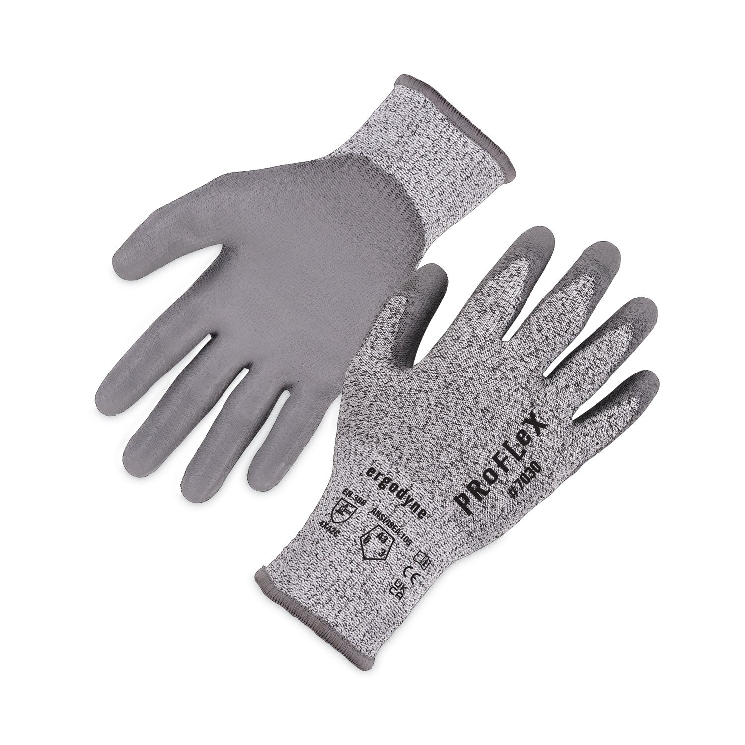 ergodyne ProFlex 7030 ANSI A3 PU Coated CR Gloves, Gray, Medium, 12 Pairs/Pack (10453)