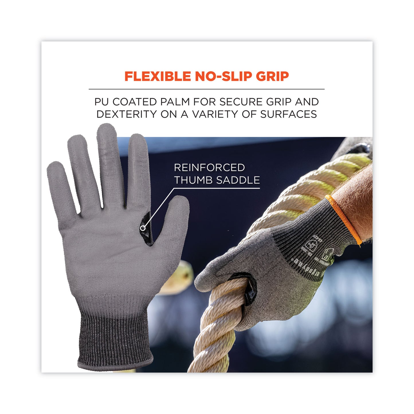 ergodyne ProFlex 7071 ANSI A7 PU Coated CR Gloves, Gray, Medium, Pair (18073)