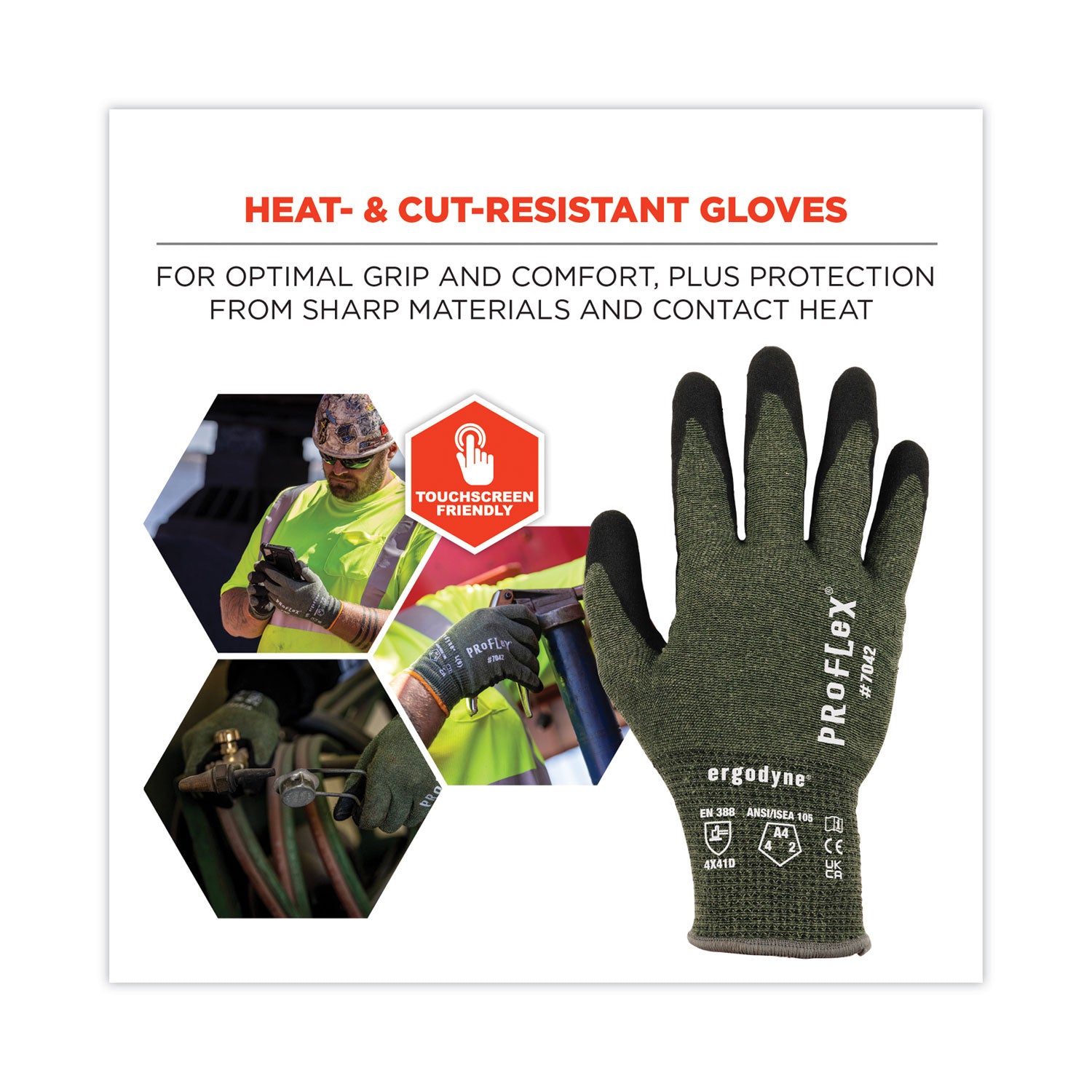 ergodyne ProFlex 7042 ANSI A4 Nitrile-Coated CR Gloves, Green, X-Large, Pair (10345)