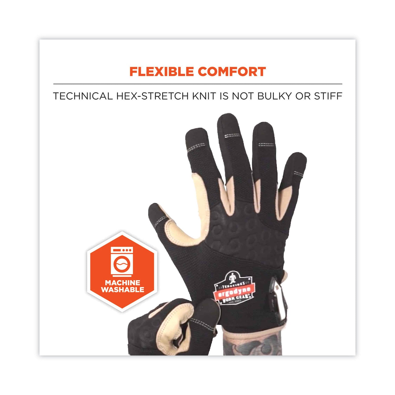 ergodyne ProFlex 710LTR Heavy-Duty Leather-Reinforced Gloves, Black, Small, Pair (17142)