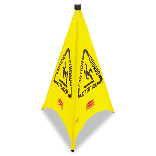 Rubbermaid Commercial Multilingual Pop-Up Wet Floor Safety Cone, 21 x 21 x 30, Yellow (9S0100YL)